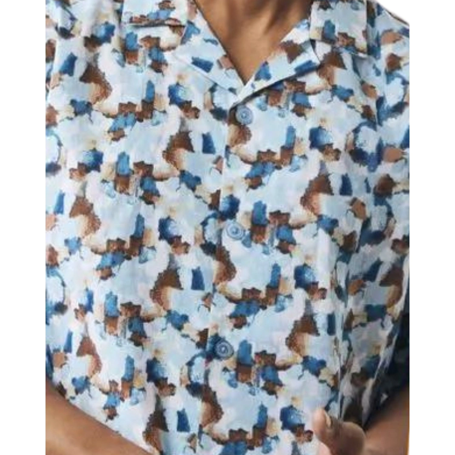 Camisa de lino azul acuarela abstracta ligera y elegante para un verano fresco
