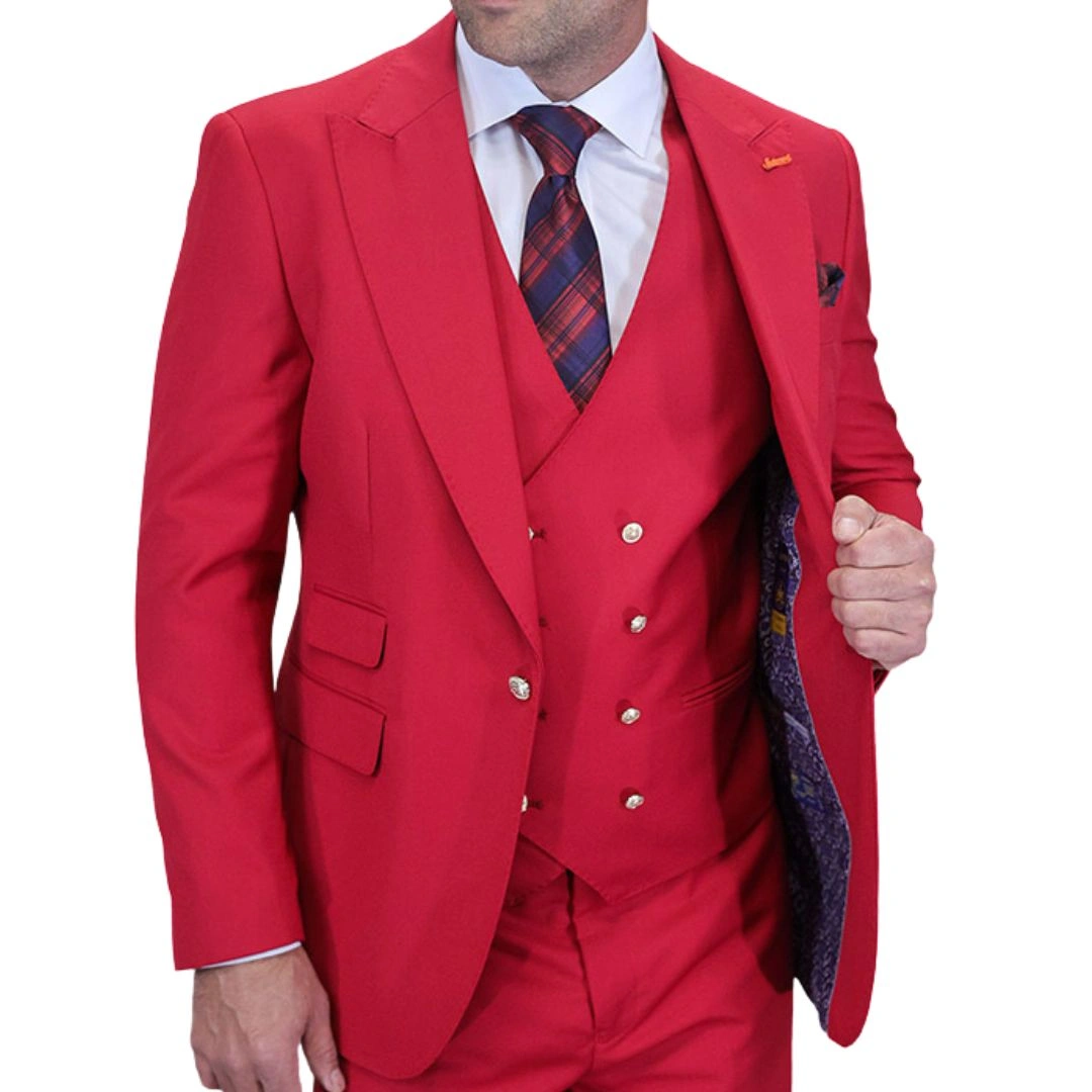 Aether Crest: Berry Vibrante Traje de Tres Piezas Moderno, Elegancia Audaz!